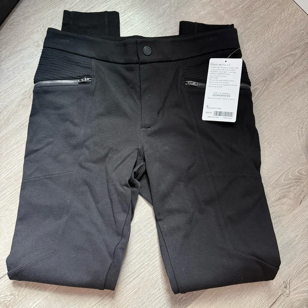 NWT Athleta Ponte Moto 2.0 Travel Pants Leggings Slim Fit Tights Black Pants 2 - Picture 4 of 7